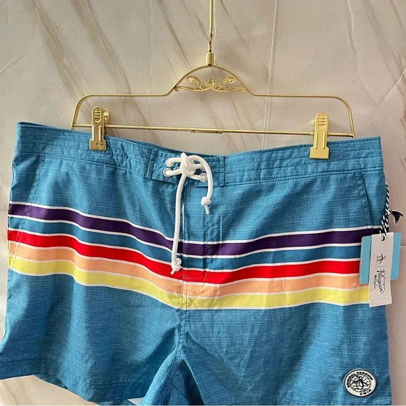 Penguin Swim Trunks Shorts Size 36 Deep Water Color Multi Colored Striped - Picture 5 of 11